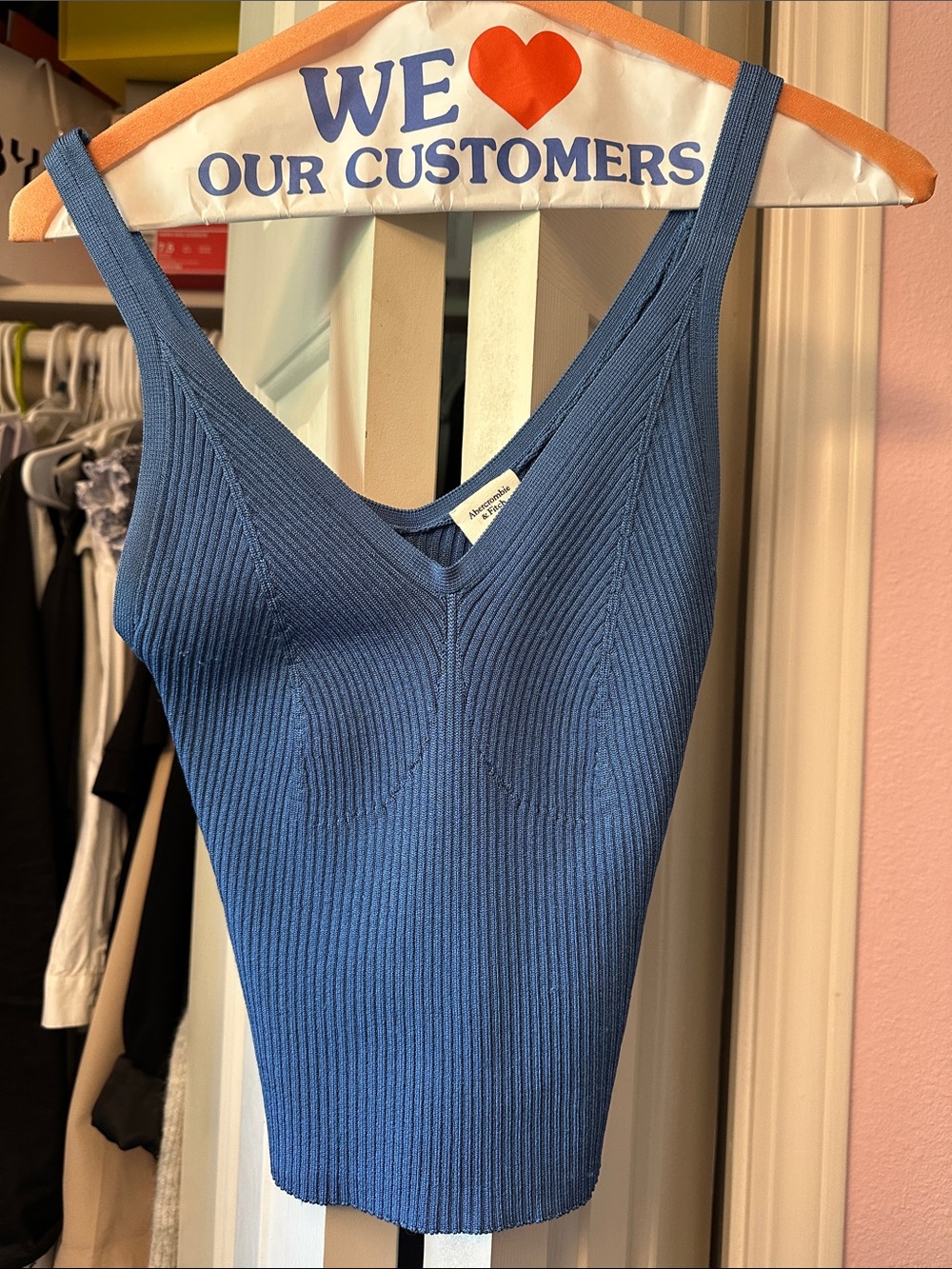 Blue Ribbed V‑Neck Knit Tank